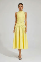 Elegant women's midi dress with lace accents – sleeveless, with a sophisticated cut