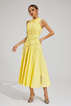 Elegant women's midi dress with lace accents – sleeveless, with a sophisticated cut