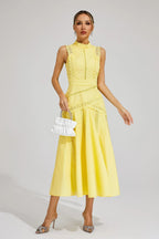 Elegant women's midi dress with lace accents – sleeveless, with a sophisticated cut