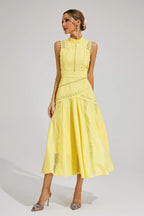 Elegant women's midi dress with lace accents – sleeveless, with a sophisticated cut