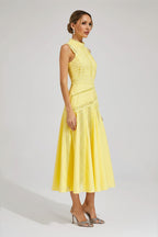 Elegant women's midi dress with lace accents – sleeveless, with a sophisticated cut