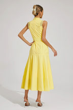 Elegant women's midi dress with lace accents – sleeveless, with a sophisticated cut