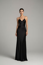 Women's Maxi Dress with Open Back and Spaghetti Straps – Elegant Evening Gown