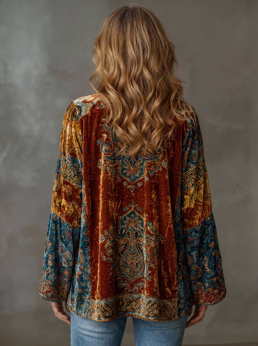 Jorja | Damska pikowana kurtka w stylu vintage – kardigan kimono Boho o luźnym kroju