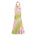 Sukienka maxi damska z kwiatowym dekoltem typu halter – elegancka suknia bez rękawów na wesele