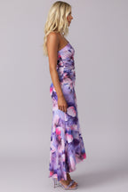 Women's one-shoulder dress with a floral pattern – Elegance with a shirred waist