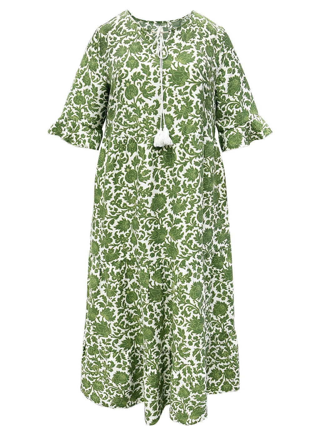 Sukienka maxi w kwiaty w stylu boho dla kobiet plus size – wielowarstwowa sukienka letnia z wiązaniem na frędzle