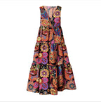 Long women's summer dress with floral print and layers – sleeveless and V-neck