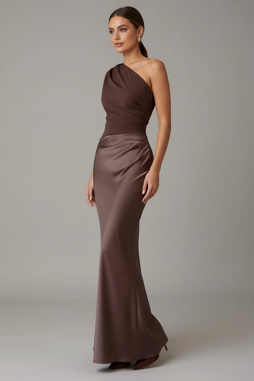 Suknia wieczorowa damska na jedno ramię – elegancka sukienka maxi na formalne okazje