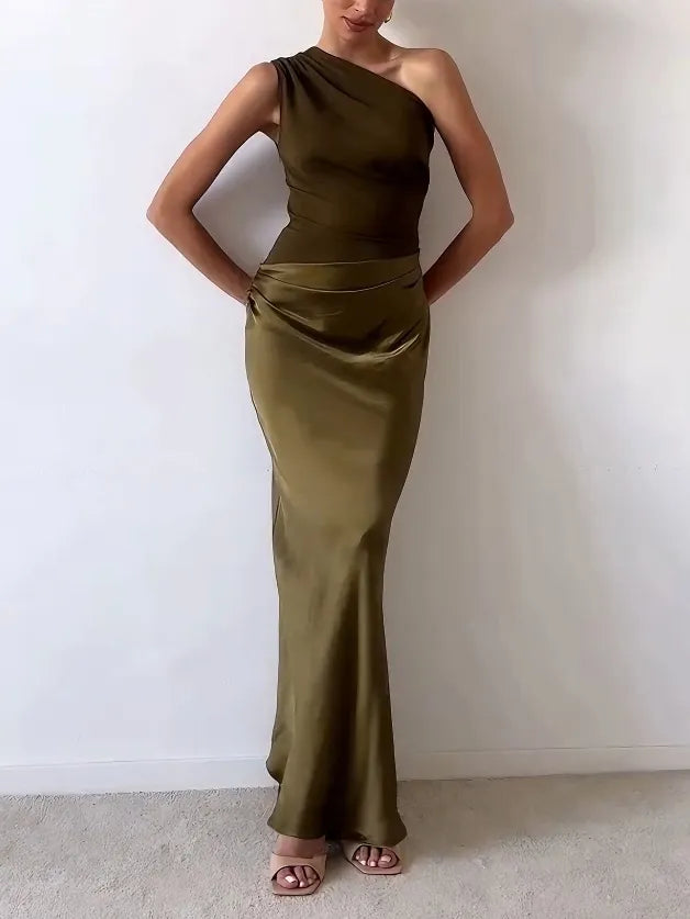 Suknia wieczorowa damska na jedno ramię – elegancka sukienka maxi na formalne okazje