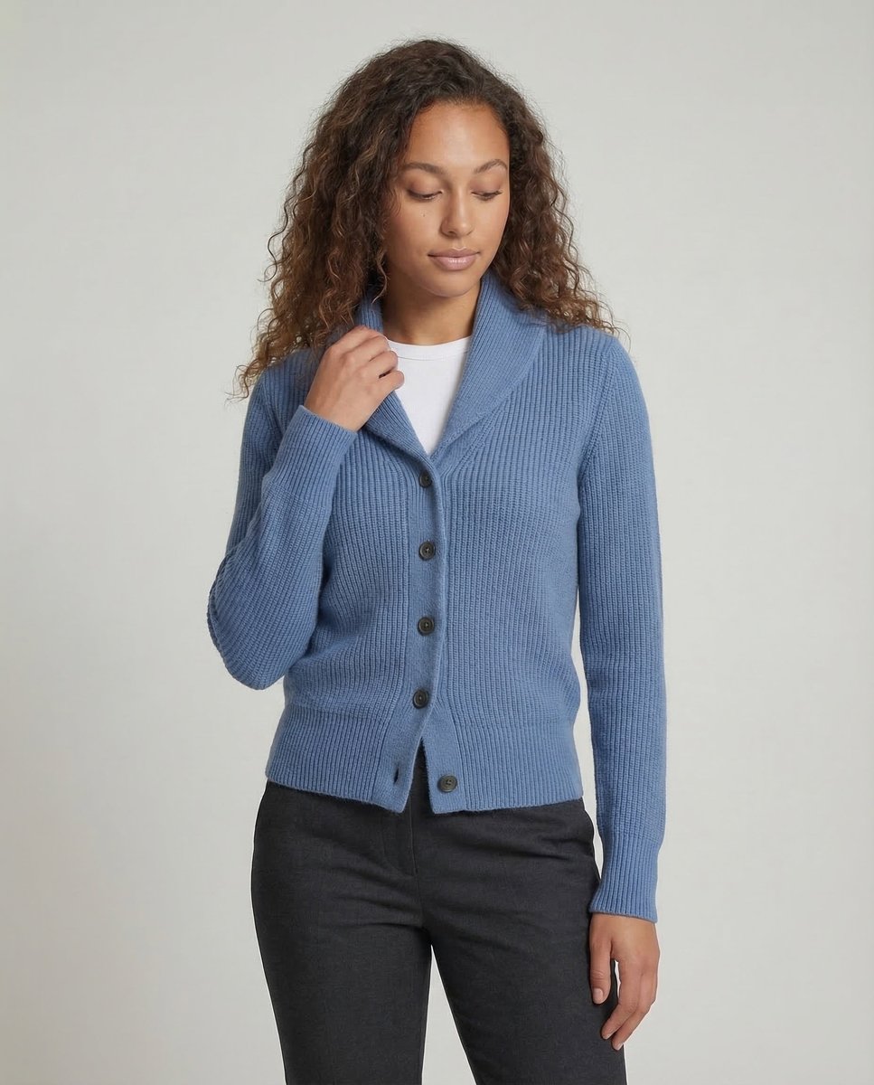 Inga | Damski sweter z dzianiny prążkowanej zapinany na guziki – miękki sweter