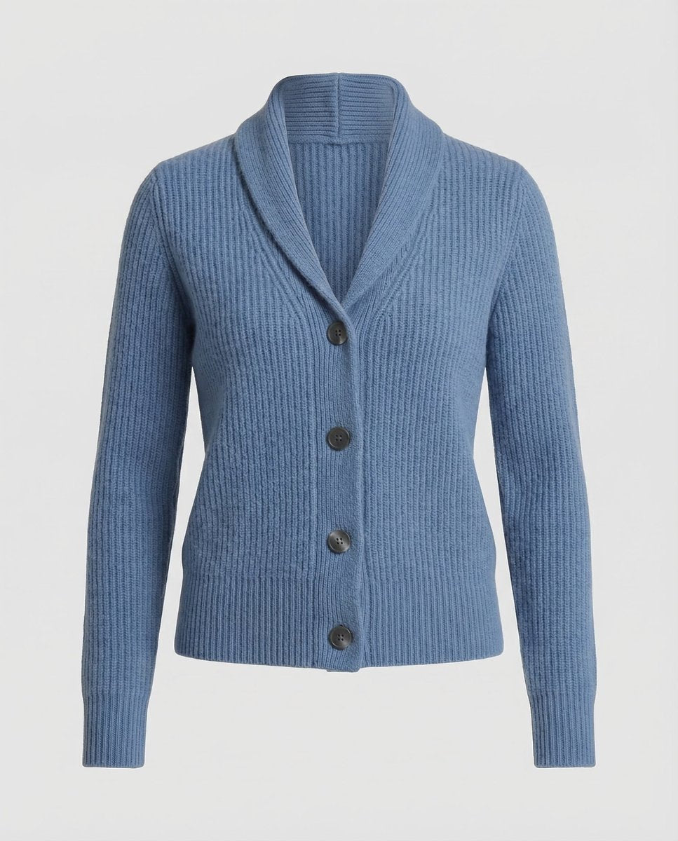Inga | Damski sweter z dzianiny prążkowanej zapinany na guziki – miękki sweter