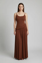 Women's Sleeveless Maxi Dress with Round Neck – Elegant Wedding Guest Dress