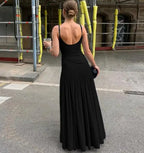Women's Sleeveless Maxi Dress with Round Neck – Elegant Wedding Guest Dress