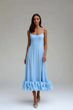 Women's special occasion dress with ruffle hem and straps – sleeveless, perfect for a wedding