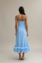 Women's special occasion dress with ruffle hem and straps – sleeveless, perfect for a wedding