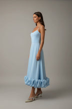 Women's special occasion dress with ruffle hem and straps – sleeveless, perfect for a wedding
