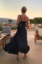 Women's special occasion dress with ruffle hem and straps – sleeveless, perfect for a wedding