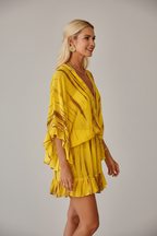 Women's Mini Dress with V-Neck and Panel Print - Chic, Patterned, Summer Party Dress