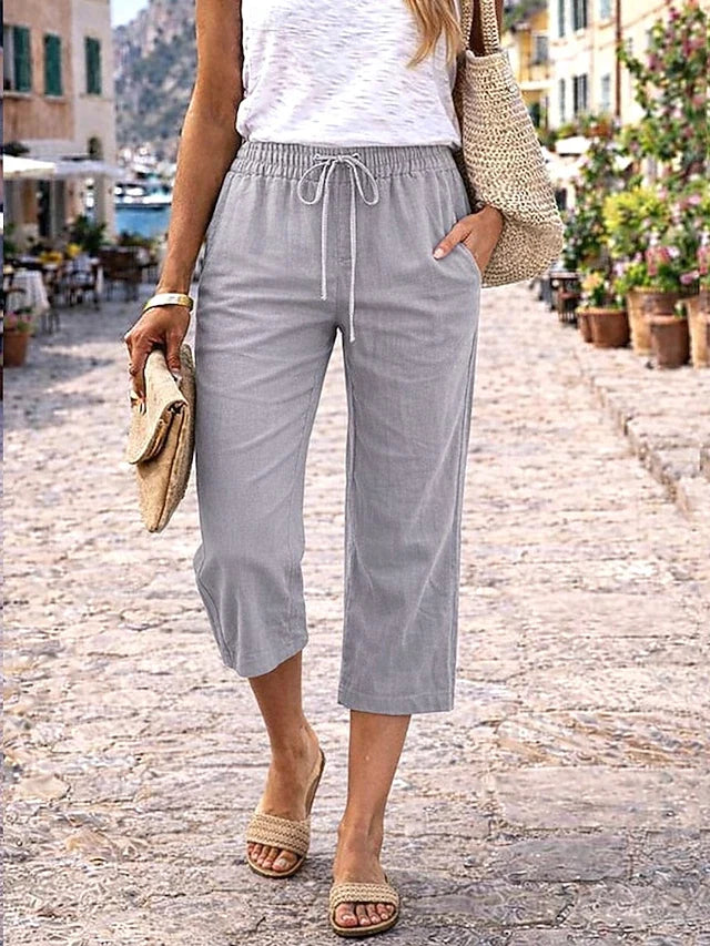 Caelina | Letnie damskie spodnie capri – krótkie, o prostym kroju