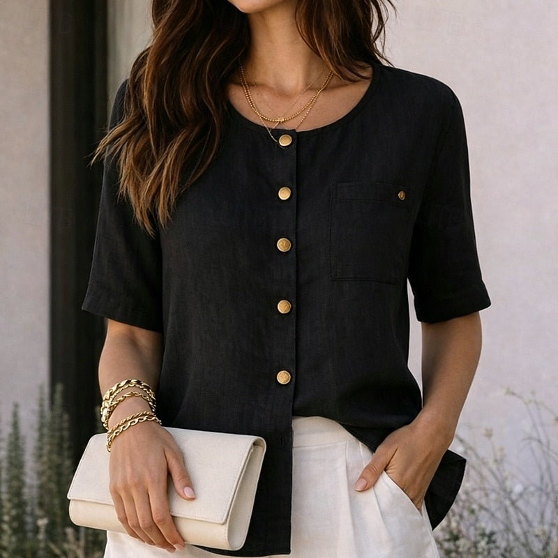 Lindra | Women's loose button-down blouse – casual everyday blouse