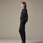 Karla | Czarna Jedwabna Koszula Damska, Elegancka Bluzka Oversize z Bufiastymi Rękawami