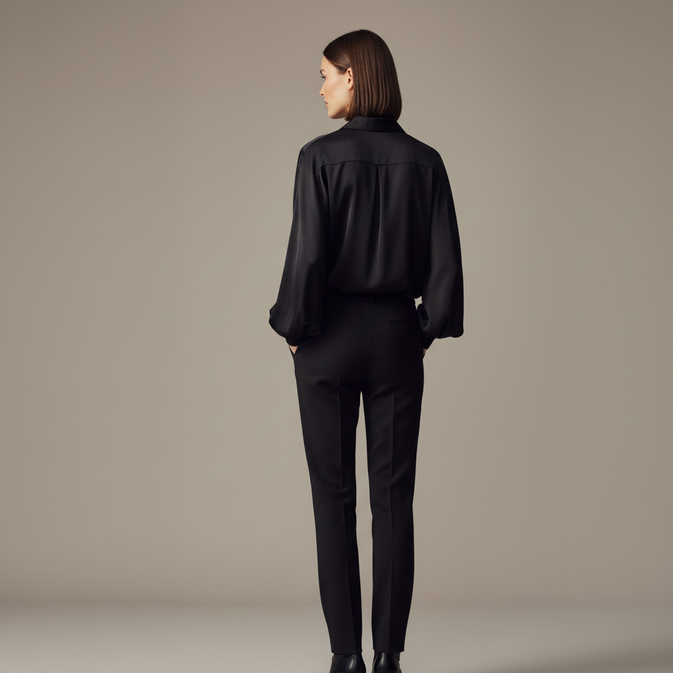 Elegancka Czarna Bluzka Jedwabna | Długi Rękaw