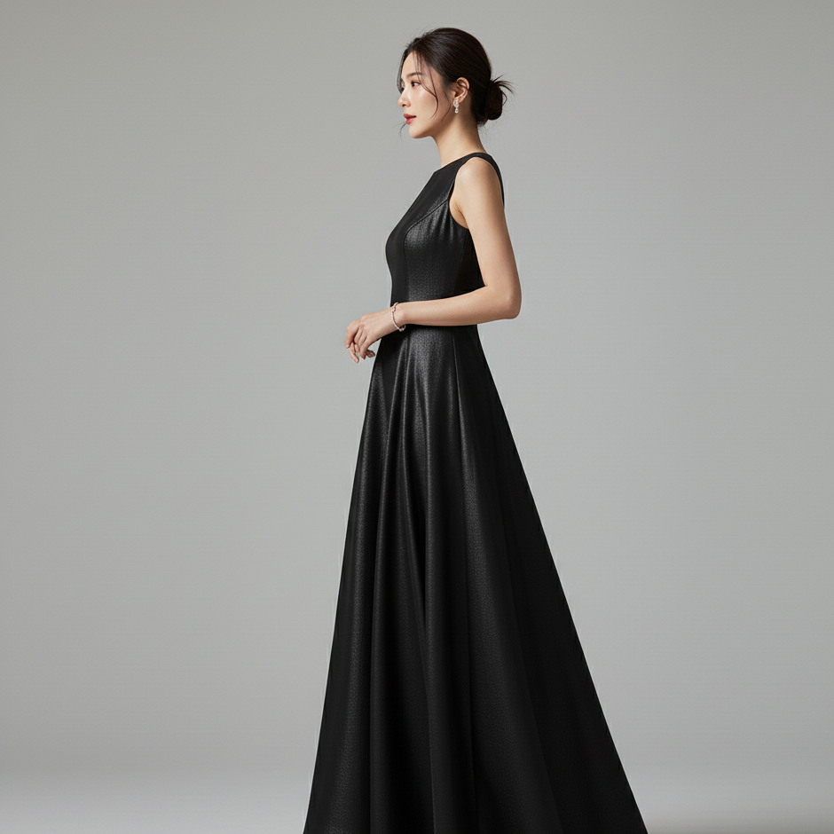 Czarna Sukienka Bez Rękawów z Subtelnym Połyskiem