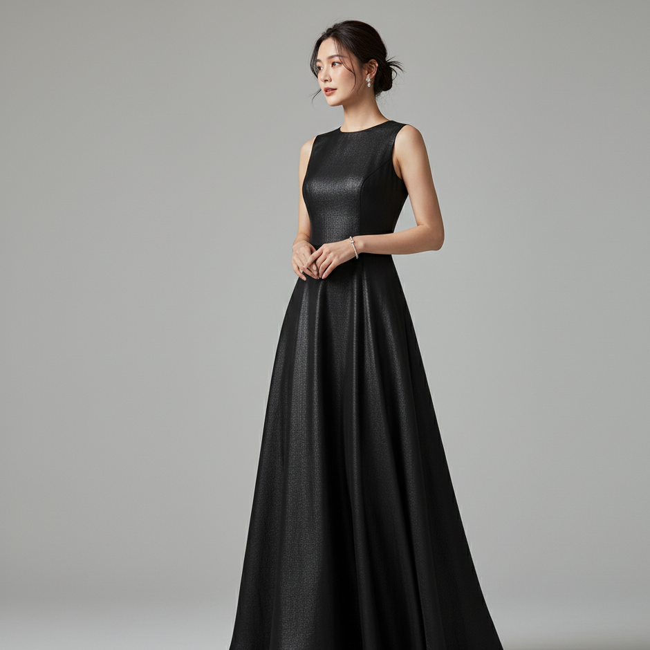 Czarna Sukienka Bez Rękawów z Subtelnym Połyskiem