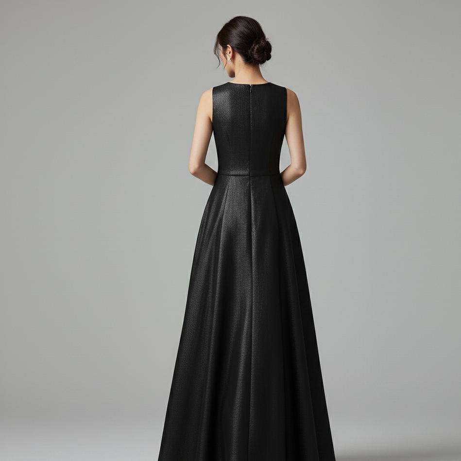 Czarna Sukienka Bez Rękawów z Subtelnym Połyskiem