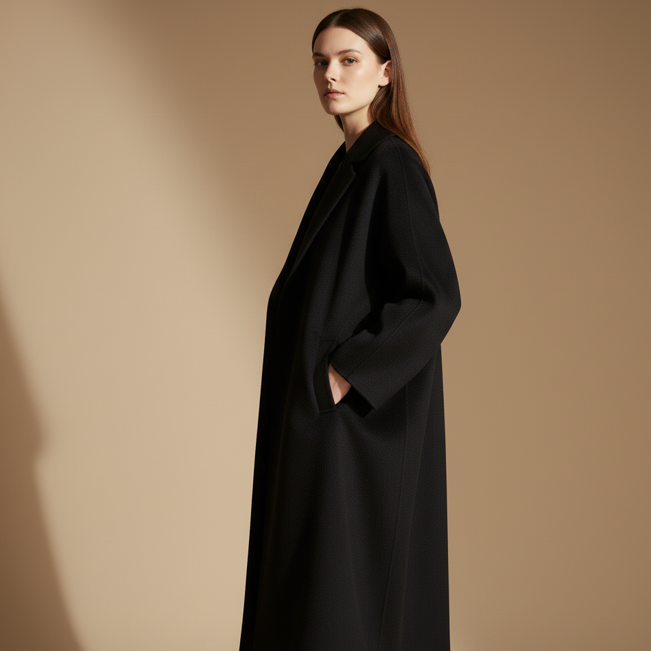 Elegancki Czarny Płaszcz Wełniany Damski