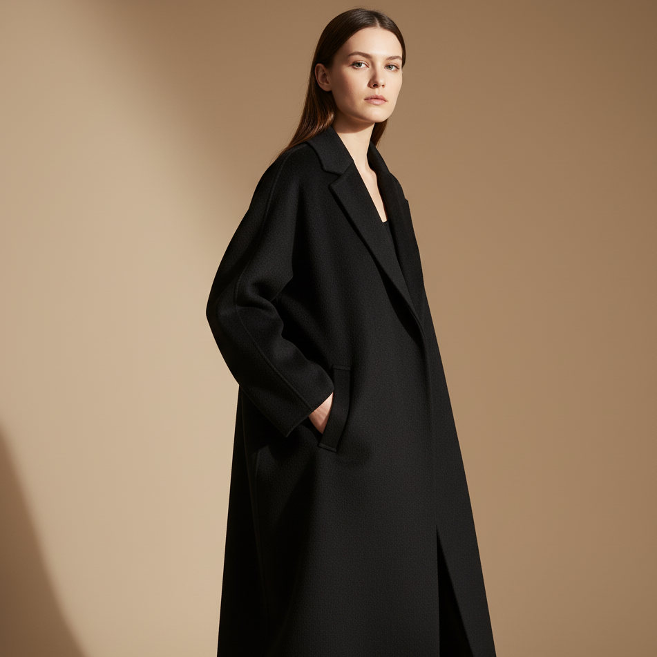 Elegancki Czarny Płaszcz Wełniany Damski